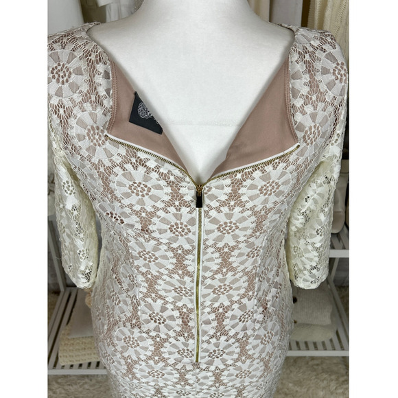 Vince Camuto Womens Size 12 White Lace Nude Lined Sheath Dress #0416 - Picture 5 of 12